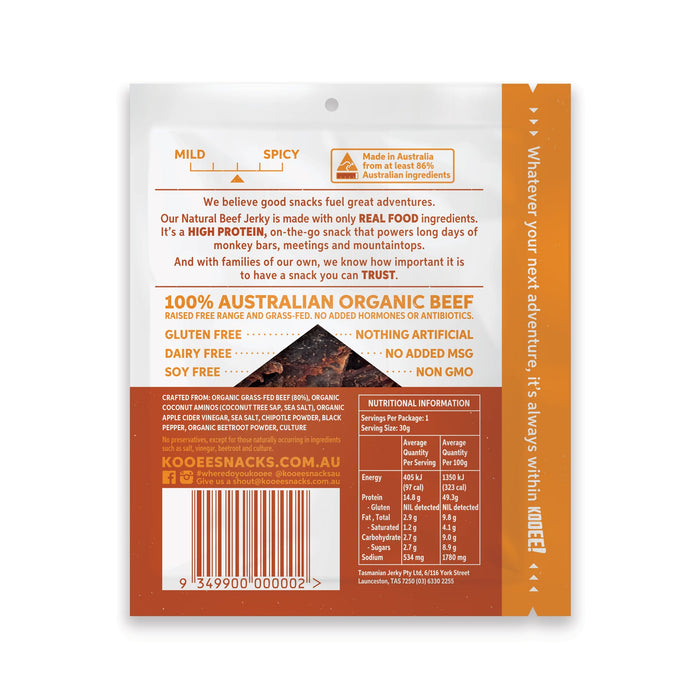 Grass Fed Beef Jerky - Smoked Chipotle - 30g