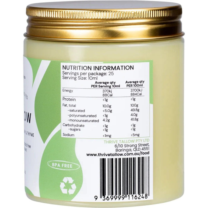 100% Grass Fed Tallow - Garlic, Rosemary & Thyme - 250ml - Thrive Tallow