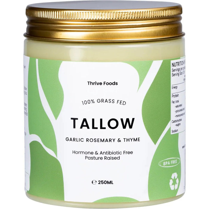 100% Grass Fed Tallow - Garlic, Rosemary & Thyme - 250ml - Thrive Tallow