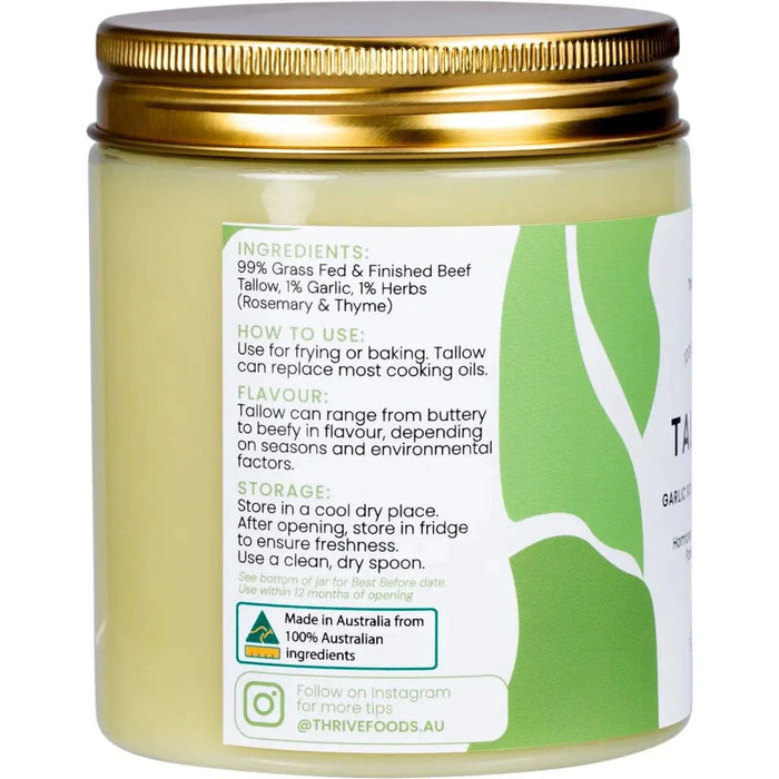 100% Grass Fed Tallow - Garlic, Rosemary & Thyme - 250ml - Thrive Tallow