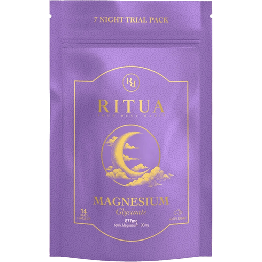 7 Night Trial Pack Magnesium Glycinate - 14 Capsules by Ritua in purple resealable pouch from OOS and oospacks collections