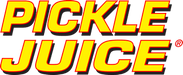 Pickle Juice logo with bold yellow and red text on transparent background for Extra Strength Shots - 75ml product branding.