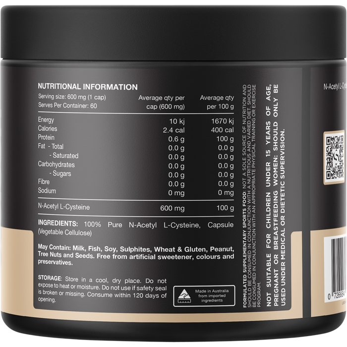 NAC - 100% N-Acetyl L-Cystine - 60 Caps