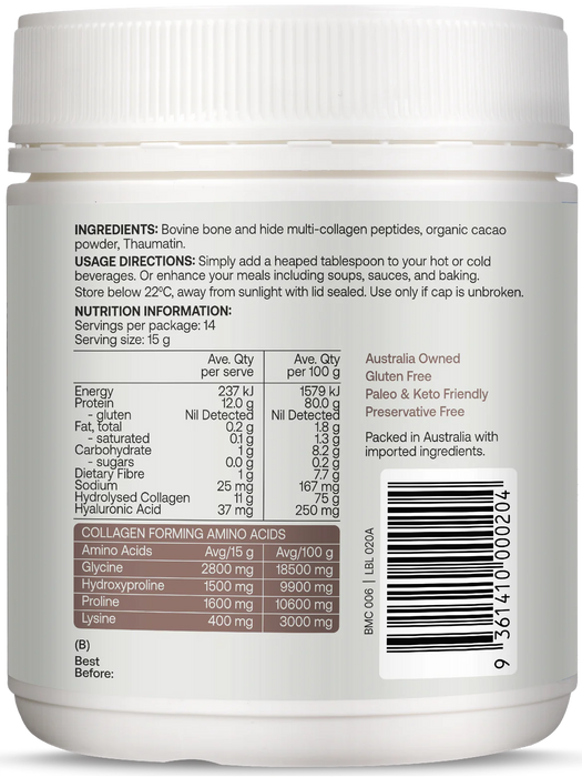Multi-Collagen Protein Peptides - Raw Organic Cacao - 210g
