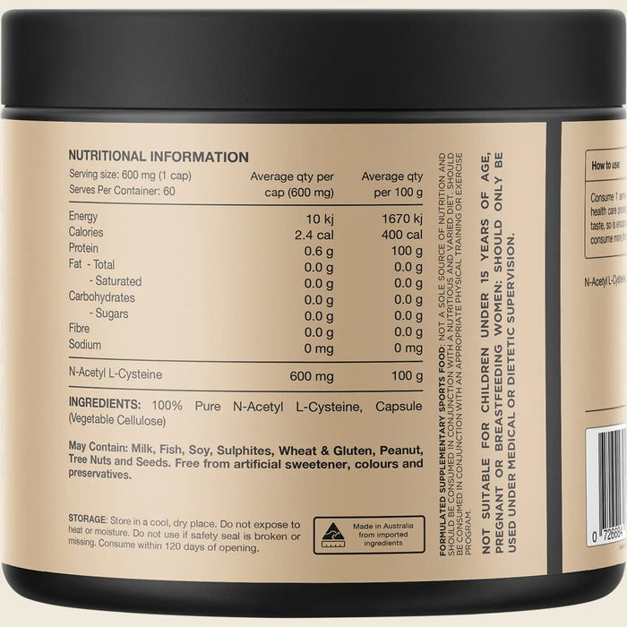 NAC - 100% N-Acetyl L-Cystine - 60 Capsules