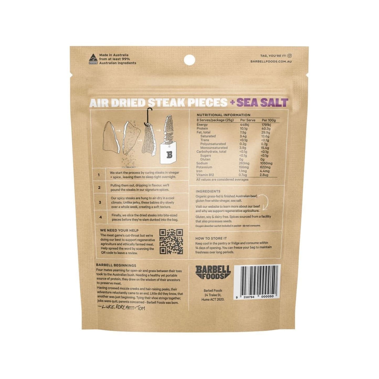 Buy Barbell Sea Salt Air Dried Steak Biltong Online @ The Carnivore Store