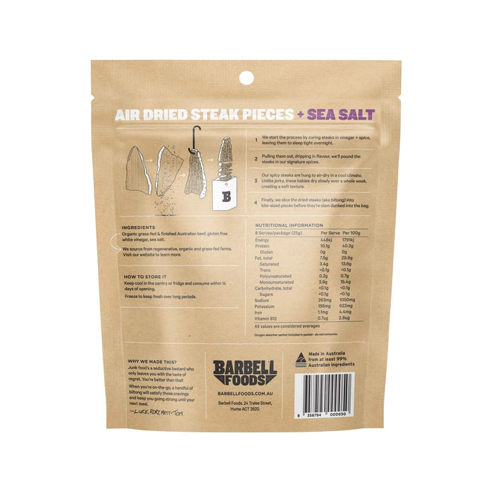 Air Dried Steak - Sea Salt - 200g - 6 Pack - Barbell Foods