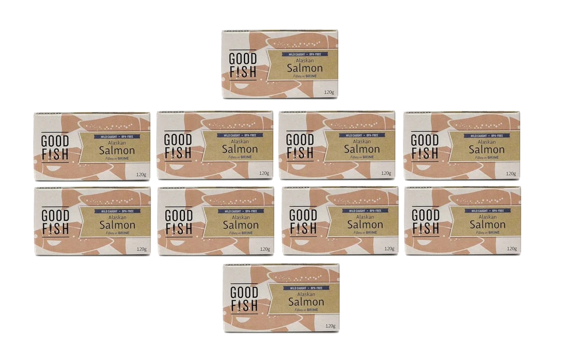 Alaskan Salmon Fillets in Brine - 120g Can x 10 - Good Fish