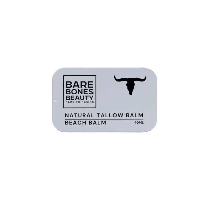 Bare Bones Beauty Beach Tallow Balm - 40ml in a white rectangular tin for natural skin protection and nourishment.