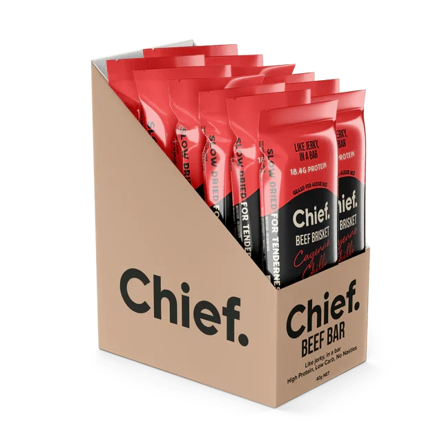 Beef Brisket Bar - Cayenne Chilli - Box of 12 - Best Before 20 Nov 2025 - Chief