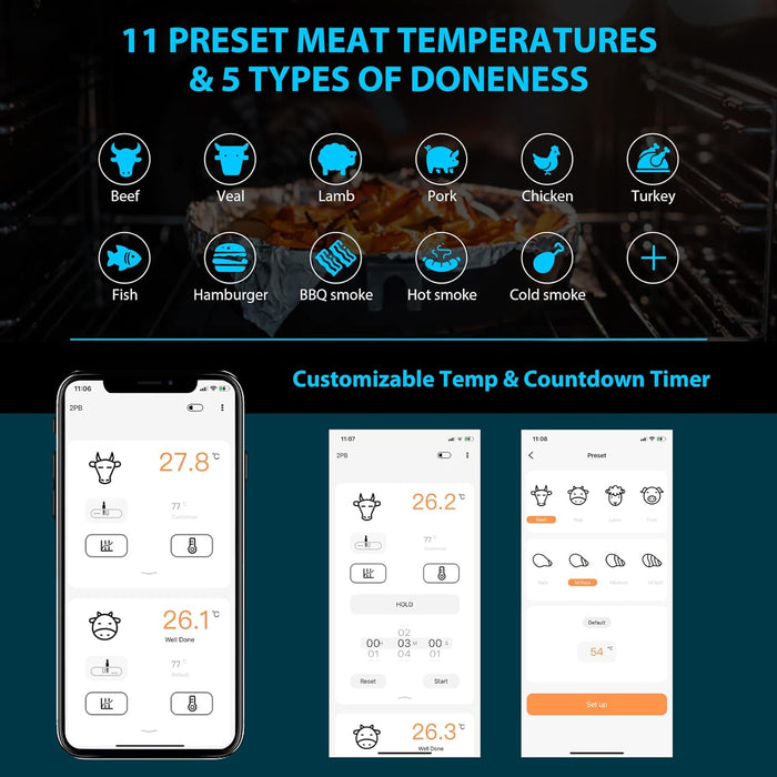 Bluetooth Digital Meat Thermometer With External Probes - Yo Keto