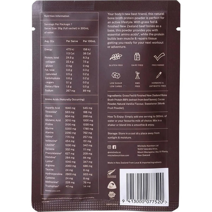 Bone Broth Protein Powder Chocolate - 30g - Mitchells Nutrition