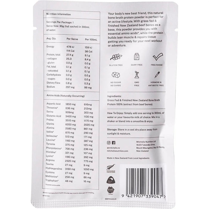 Bone Broth Protein Powder Unflavoured - 30g - Mitchells Nutrition