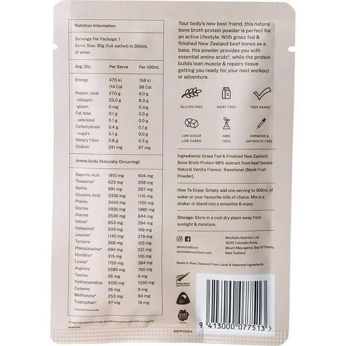Bone Broth Protein Powder Vanilla - 30g - Mitchells Nutrition