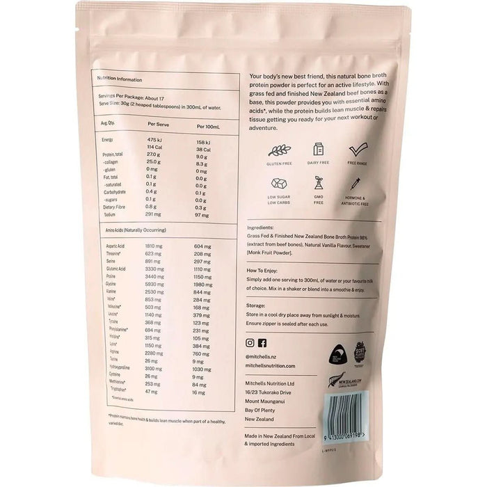 Bone Broth Protein Powder Vanilla - 500g - Mitchells Nutrition