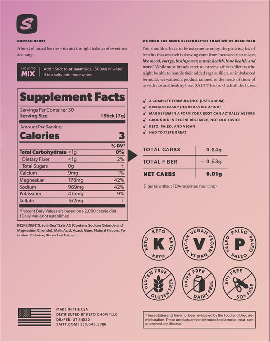 Booyah Berry Electrolyte Drink Mix - 30 Sticks - Carnivore Store