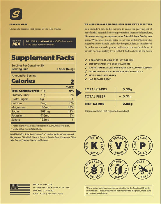 Caramel Vibes Electrolyte Drink Mix - 30 Sticks - SALTT