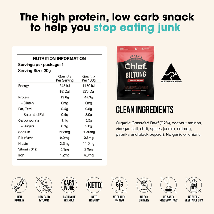 Cayenne Chilli Beef Biltong - 90g