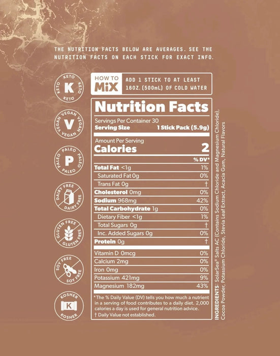 Cocoa Variety Electrolyte Drink Mix - 30 Sticks - SALTT