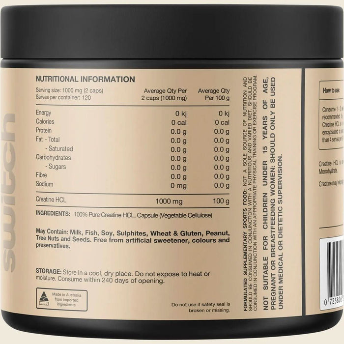 Creatine 100% Pure HCL - 240 Caps - Switch Nutrition