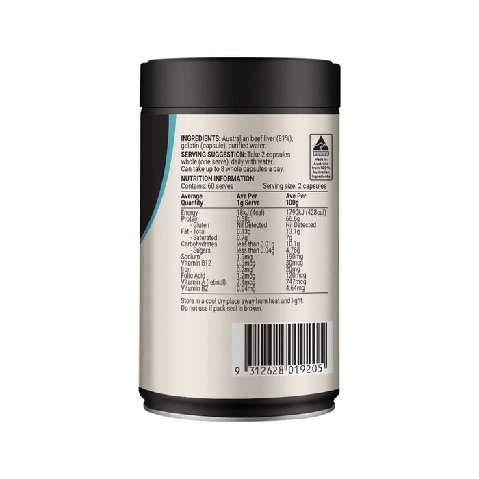 Energy & Wellbeing - Grass Fed Beef Liver (120 capsules) - Best Before 31 May 2025 - Melrose