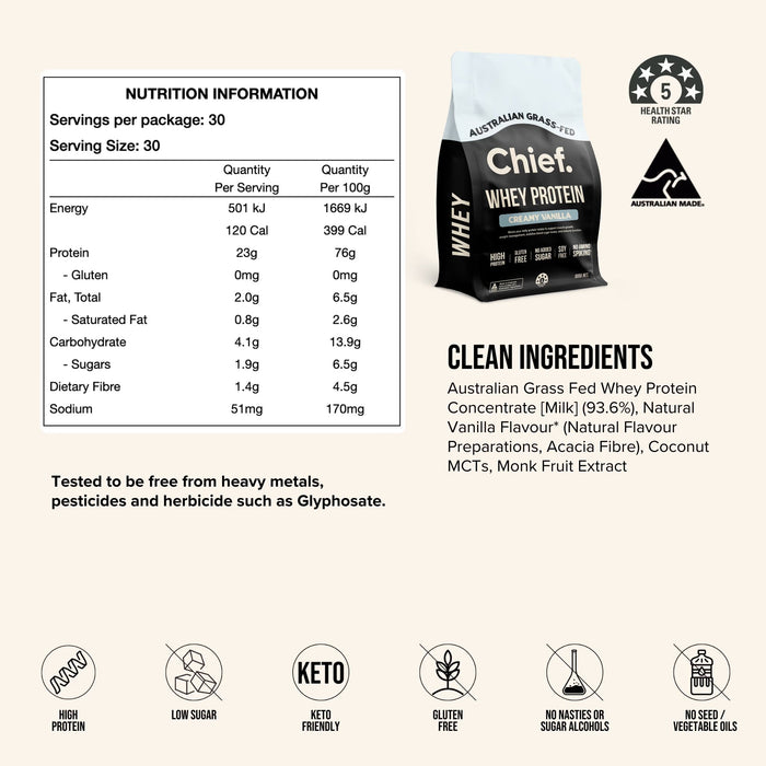 Grass - fed Whey Protein Powder - Creamy Vanilla - 900g - Yo Keto