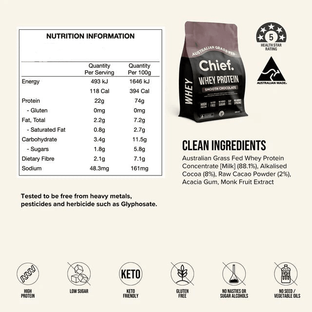 Grass-fed Whey Protein Powder - Smooth Chocolate - 30g