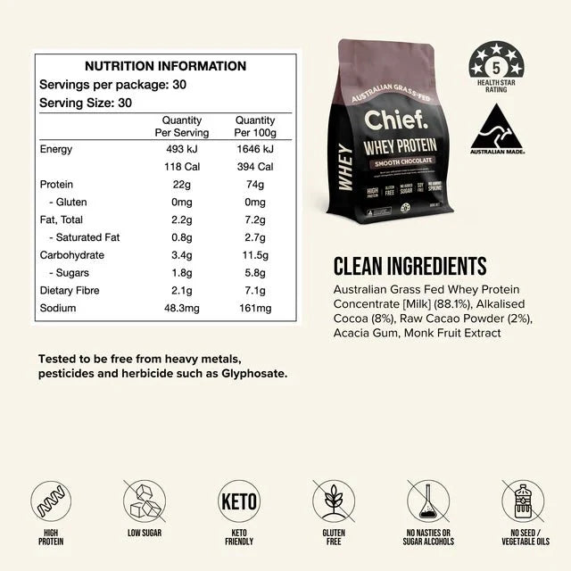 Grass - fed Whey Protein Powder - Smooth Chocolate - 900g - Yo Keto