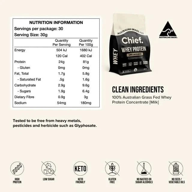 Grass - fed Whey Protein Powder - Unflavoured - 900g - Chief