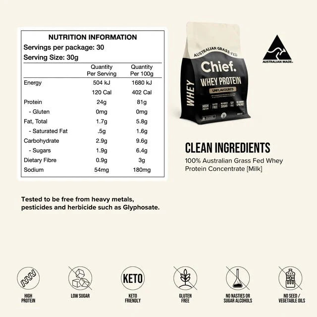 Grass - fed Whey Protein Powder - Unflavoured - 900g - Yo Keto