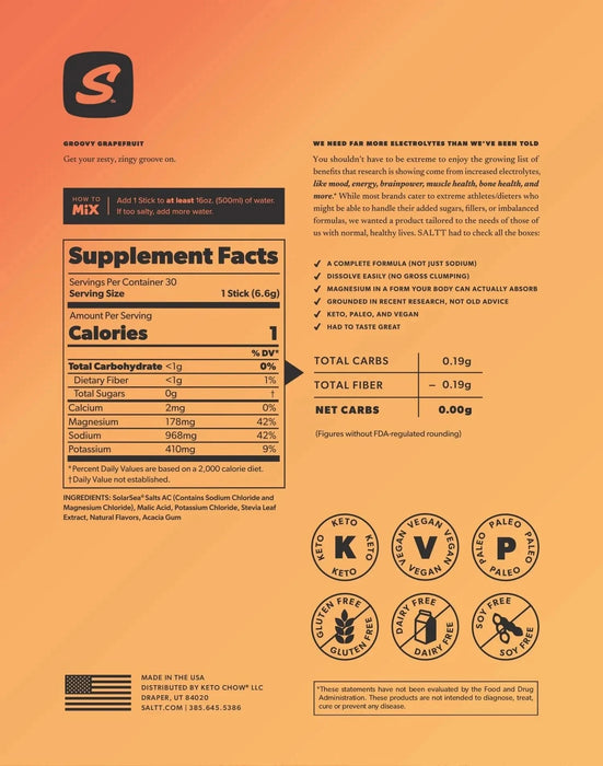Groovy Grapefruit Electrolyte Drink Mix - 30 Sticks - SALTT