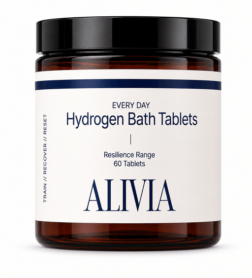 Alivia Hydrogen Bath Tablets - 60pk in amber jar with white label from New Arrivals and Body Salt collections