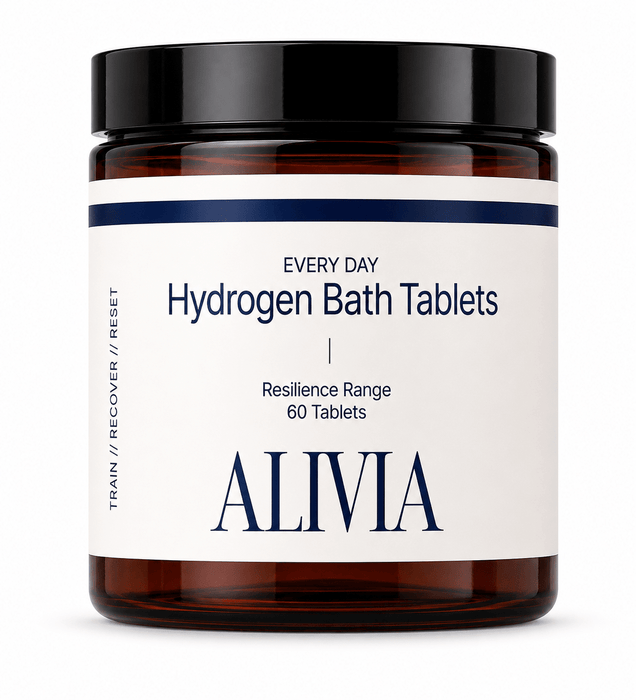 Alivia Hydrogen Bath Tablets - 60pk in amber jar with white label from New Arrivals and Body Salt collections