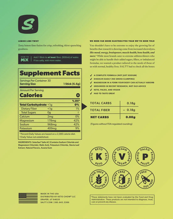 Lemon Lime Twist Electrolyte Drink Mix - 30 Sticks - SALTT