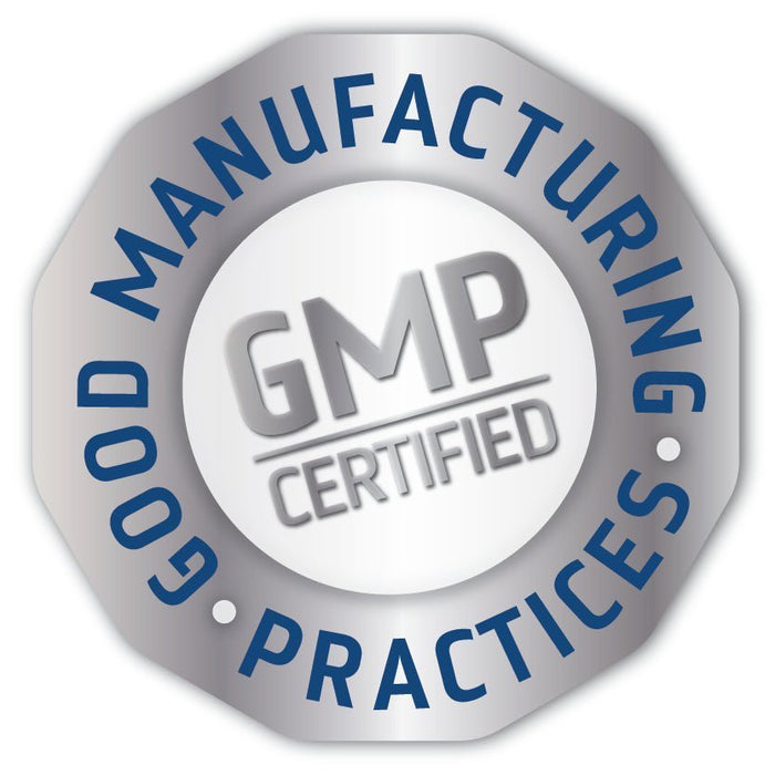 GMP Certified badge highlighting Good Manufacturing Practices for Low Sodium Mega-Mag - 400mg - 118ml by Trace Minerals
