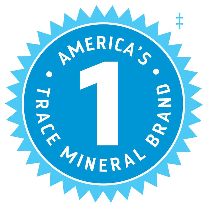 Blue circular badge stating America’s number one trace mineral brand for Low Sodium Mega-Mag - 400mg - 118ml by Trace Minerals.