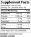 Supplement facts for Low Sodium Mega-Mag - 400mg - 118ml showing magnesium, chloride, sodium, potassium, sulfate, and boron content.