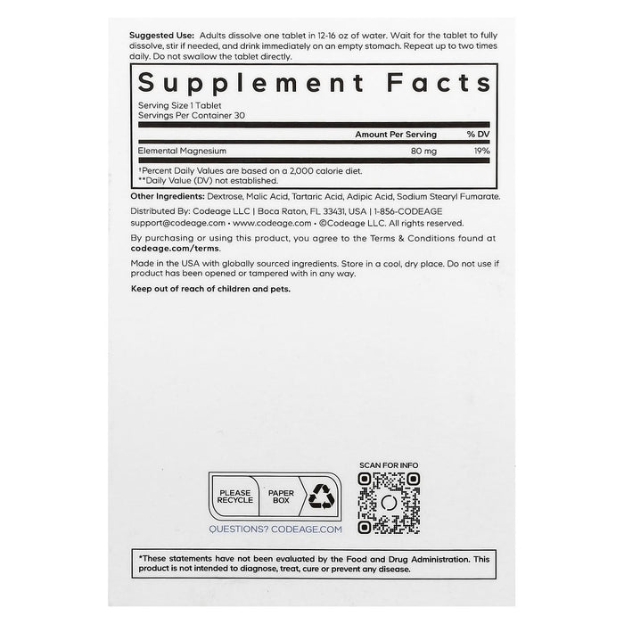 Molecular Hydrogen - Unflavored - 80 mg - 30 Tablets - Codeage