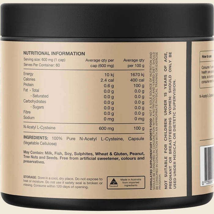 NAC - 100% N-Acetyl L-Cystine - 60 Capsules