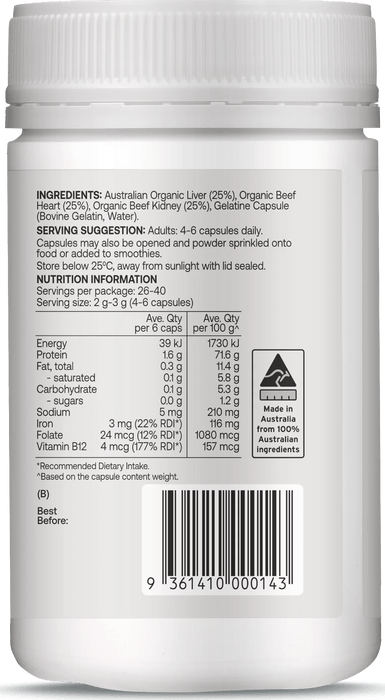 Organic Grass-fed Beef Organ Complex - 160 Capsules