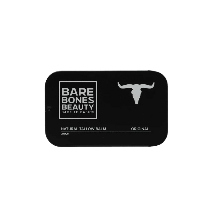 Original Tallow Balm - 40ml by Bare Bones Beauty in a black tin with logo, natural skincare for hydration and protection.