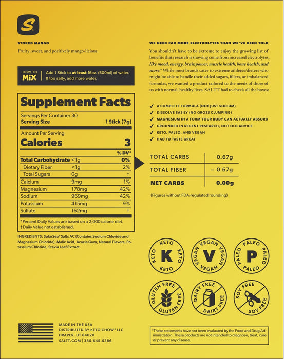 Stoked Mango Electrolyte Drink Mix - 30 Sticks - Carnivore Store