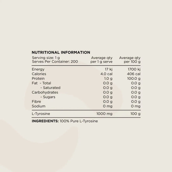 Tyrosine - 100% Pure L - Tyrosine Unflavoured - 200g - Yo Keto