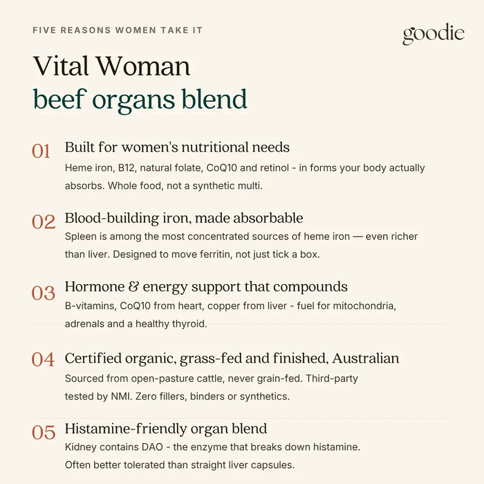 Vital Woman - Certified Organic Grass-Fed Beef Organ Capsules - 120 Capsules